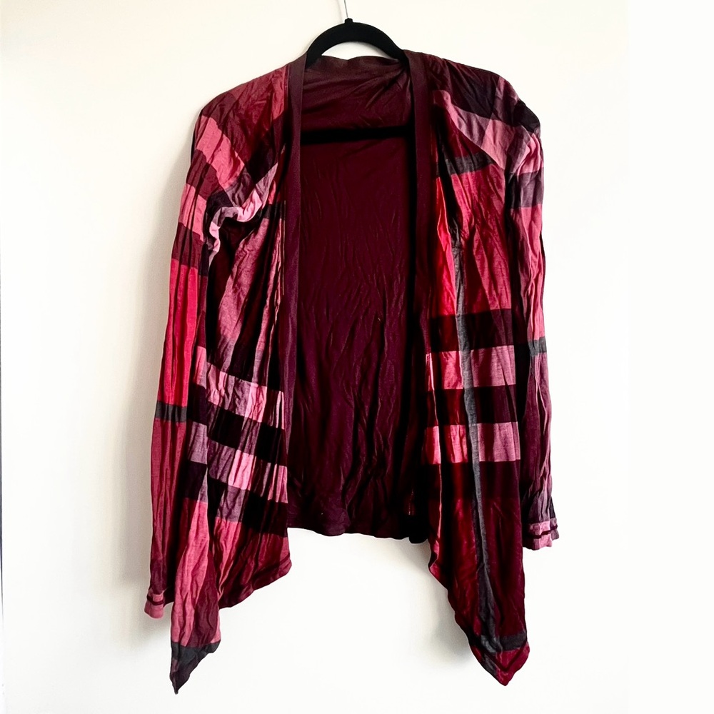 BNWOT BURBERRY BURGUNDY PRINT OPEN CARDIGAN